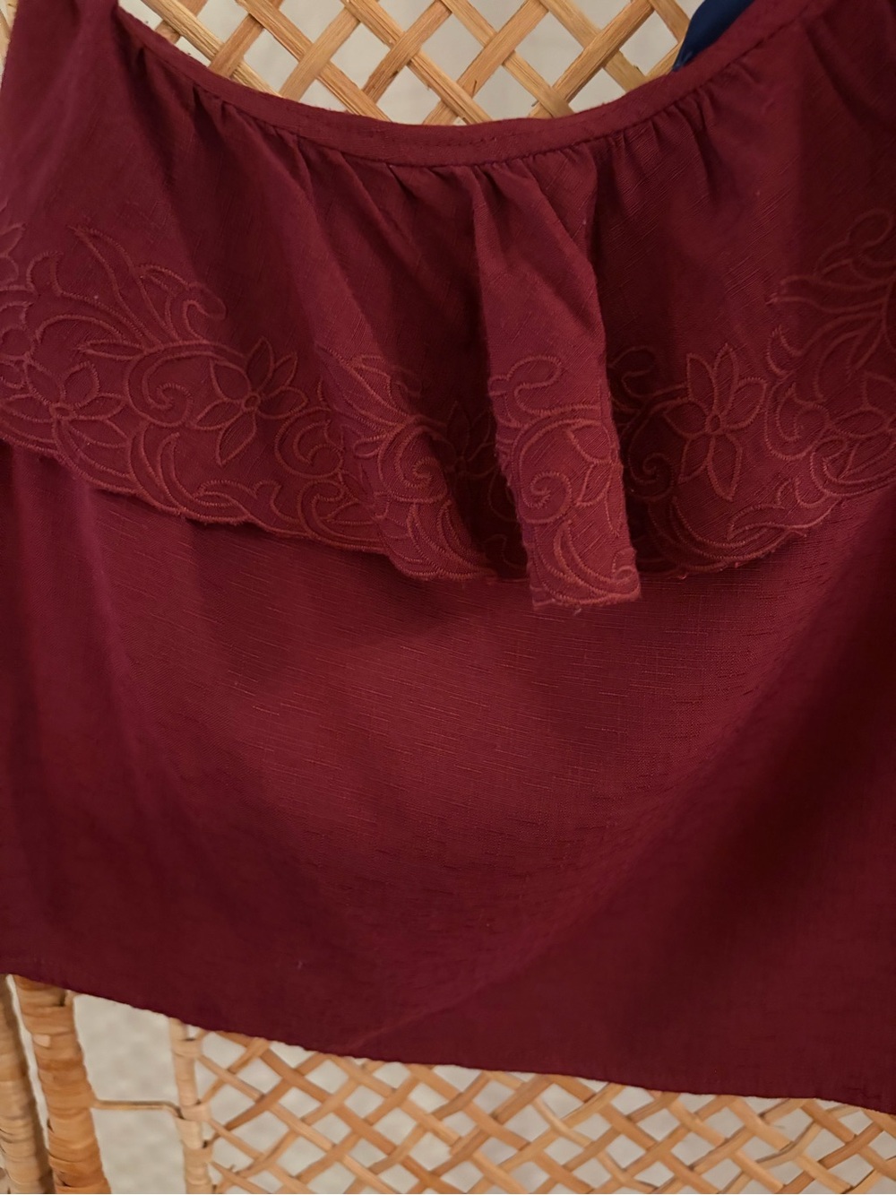 Blue Rain One-Shoulder Ruffle Camisole - Burgundy - Picture 6 of 6